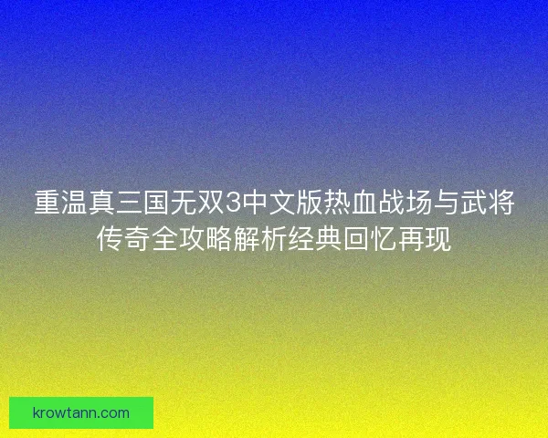 重温真三国无双3中文版热血战场与武将传奇全攻略解析经典回忆再现